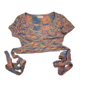 Womens Short Sleeve Multicolor Urban Outfitters Cotton Knit Wrap T-shirt Size M